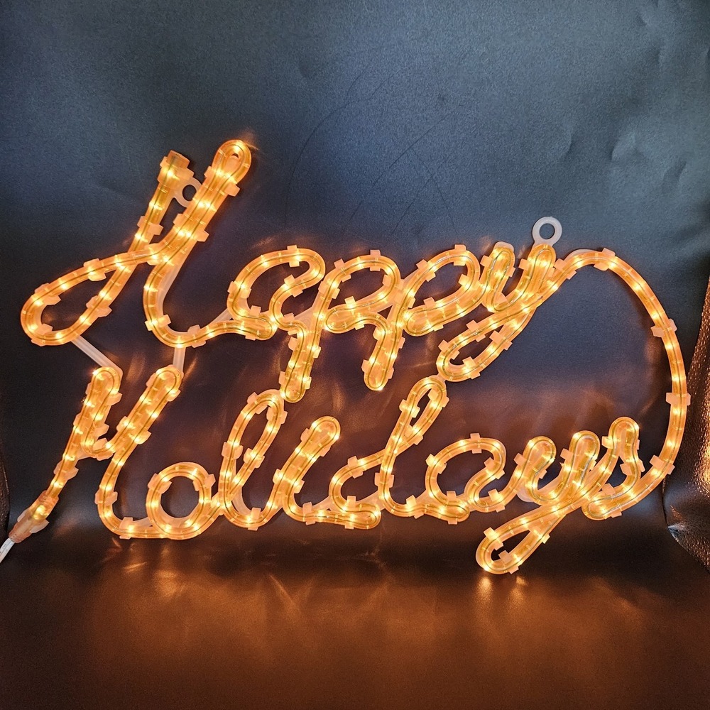 VTG Orange Rope Light HAPPY HOLIDAYS Display Sign Window Sculpture Halloween 21"